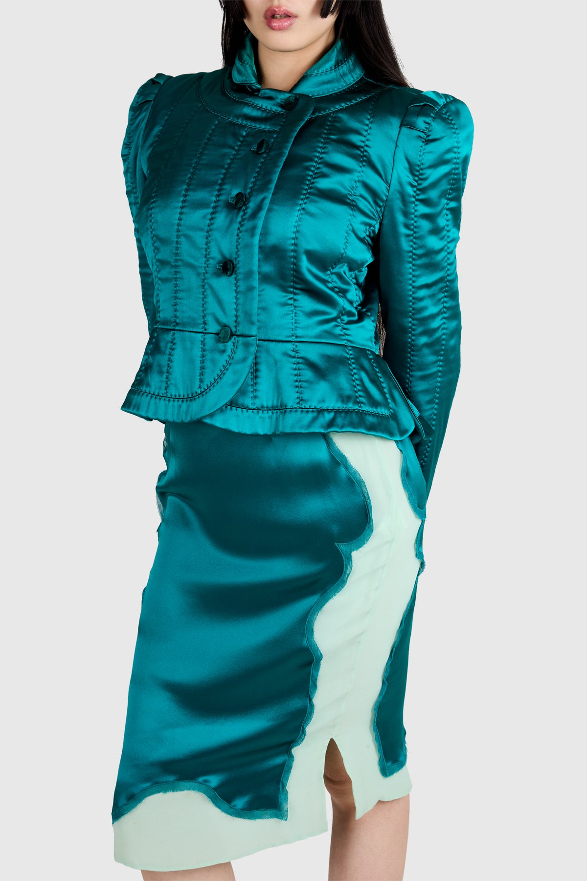Vintage Yves Saint Laurent F/W 2004 Teal Silk Set