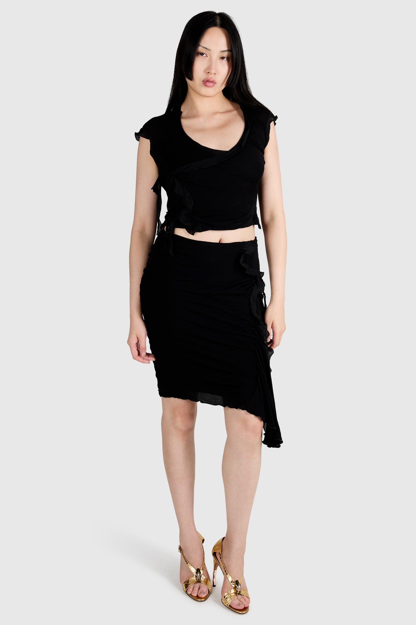 Vintage Yves Saint Laurent S/S 2004 Black Ruffled Skirt Set