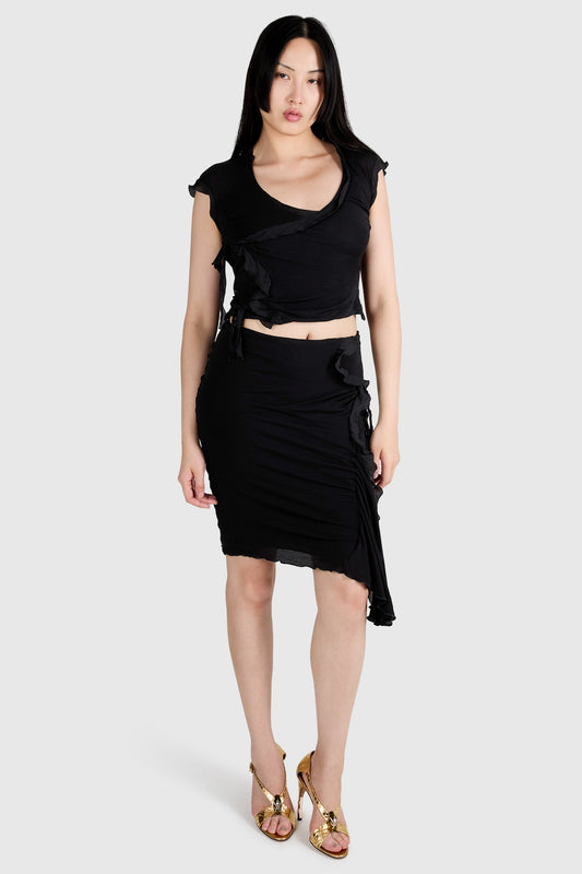 Vintage Yves Saint Laurent S/S 2004 Black Ruffled Skirt Set