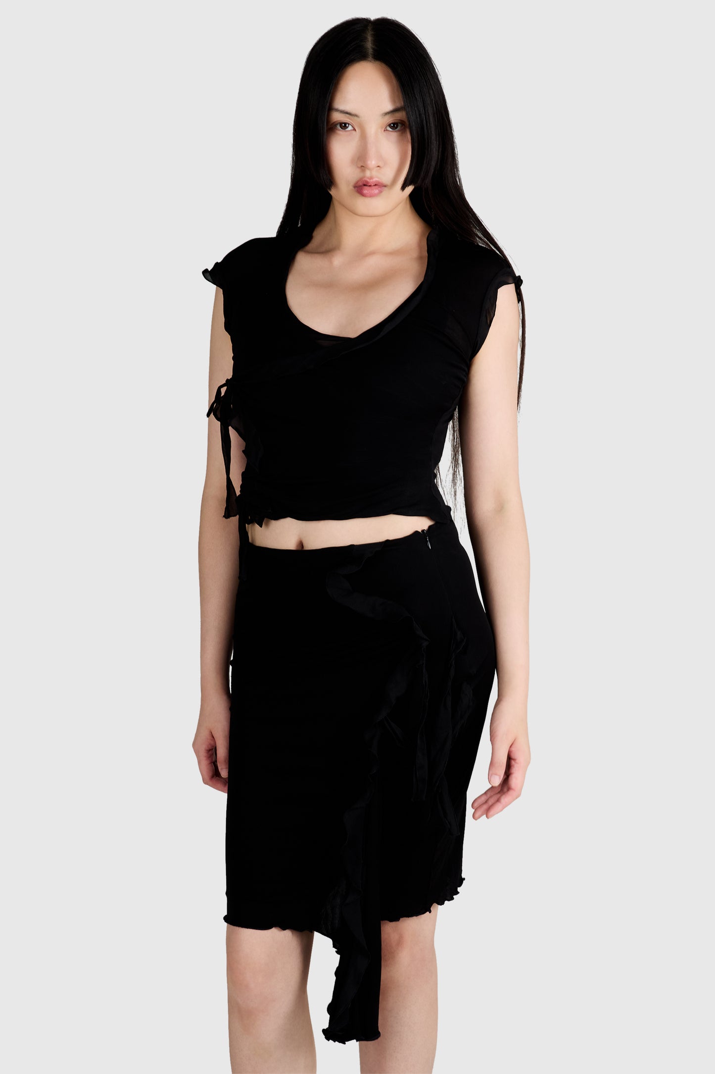 Vintage Yves Saint Laurent S/S 2004 Black Ruffled Skirt Set