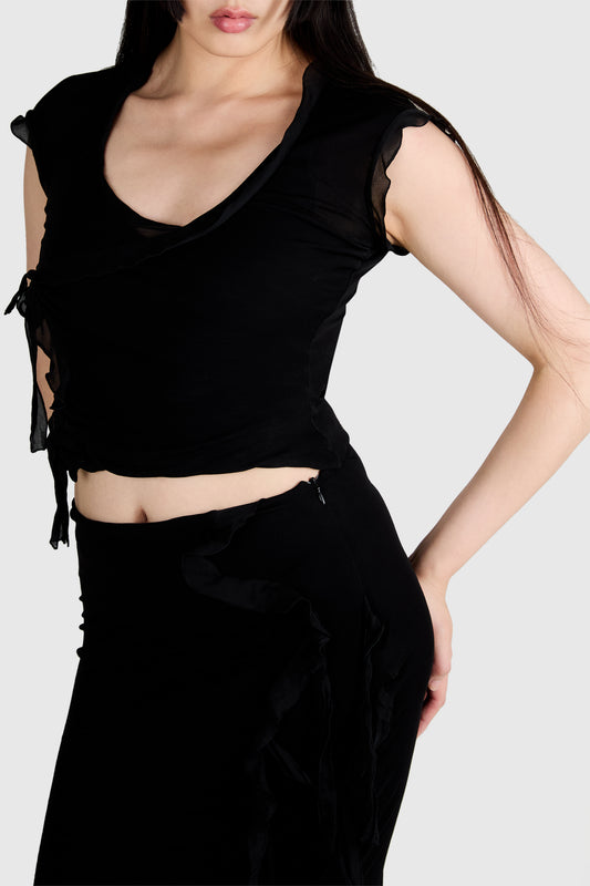 Vintage Yves Saint Laurent S/S 2004 Black Ruffled Skirt Set