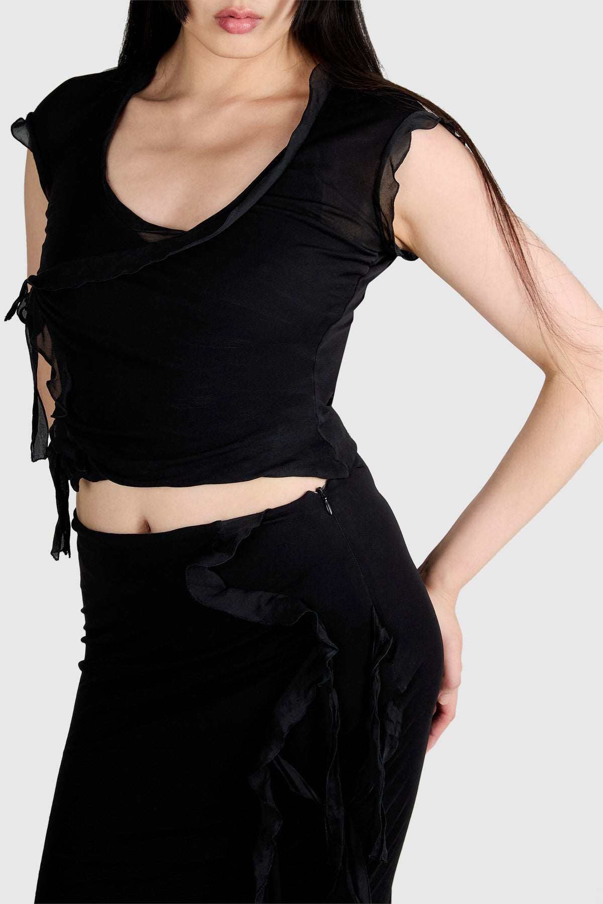 Vintage Yves Saint Laurent S/S 2004 Black Ruffled Skirt Set