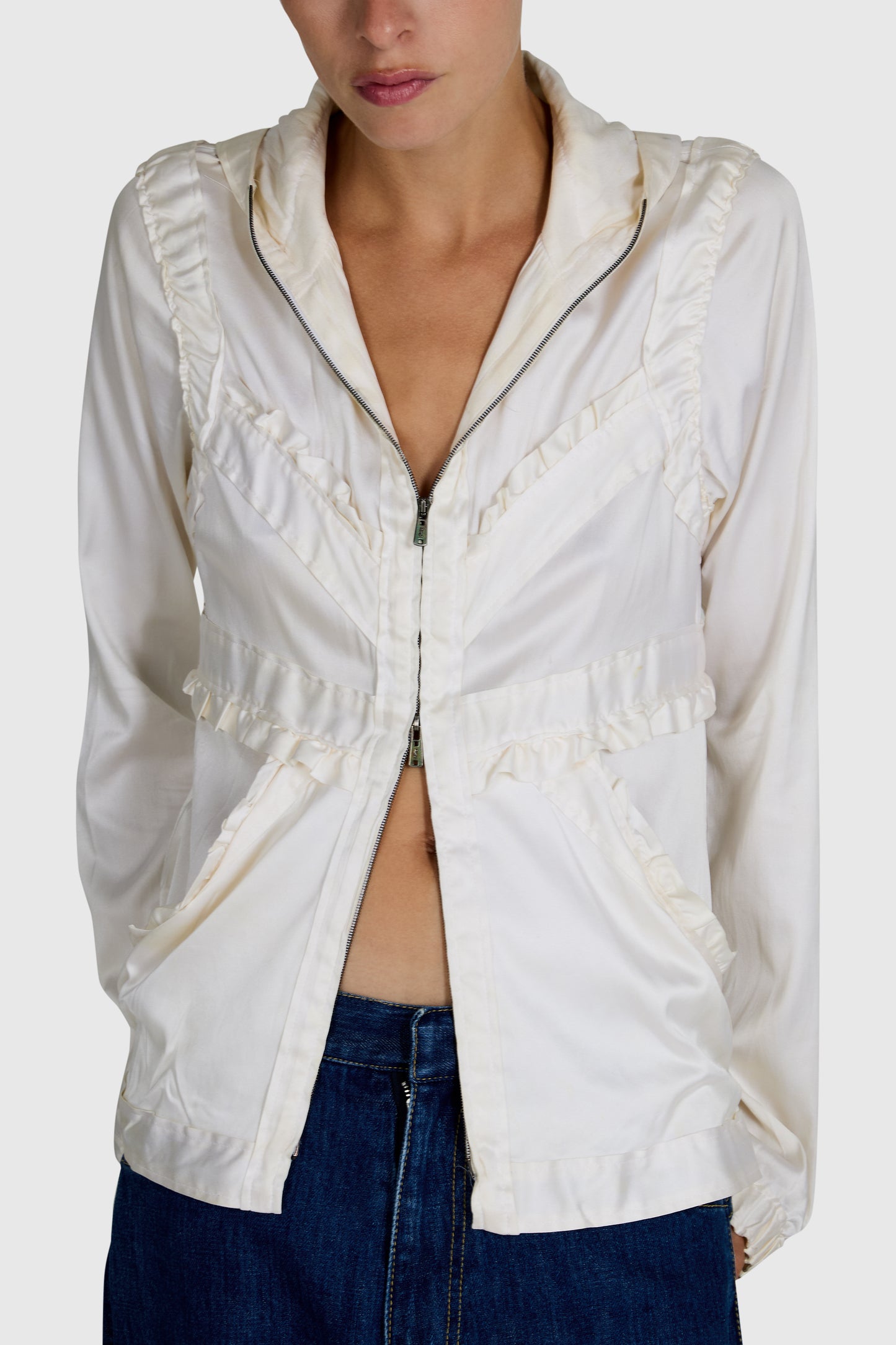 Vintage 2002 Yves Saint Laurent Ivory Silk Hooded Zip Blouse