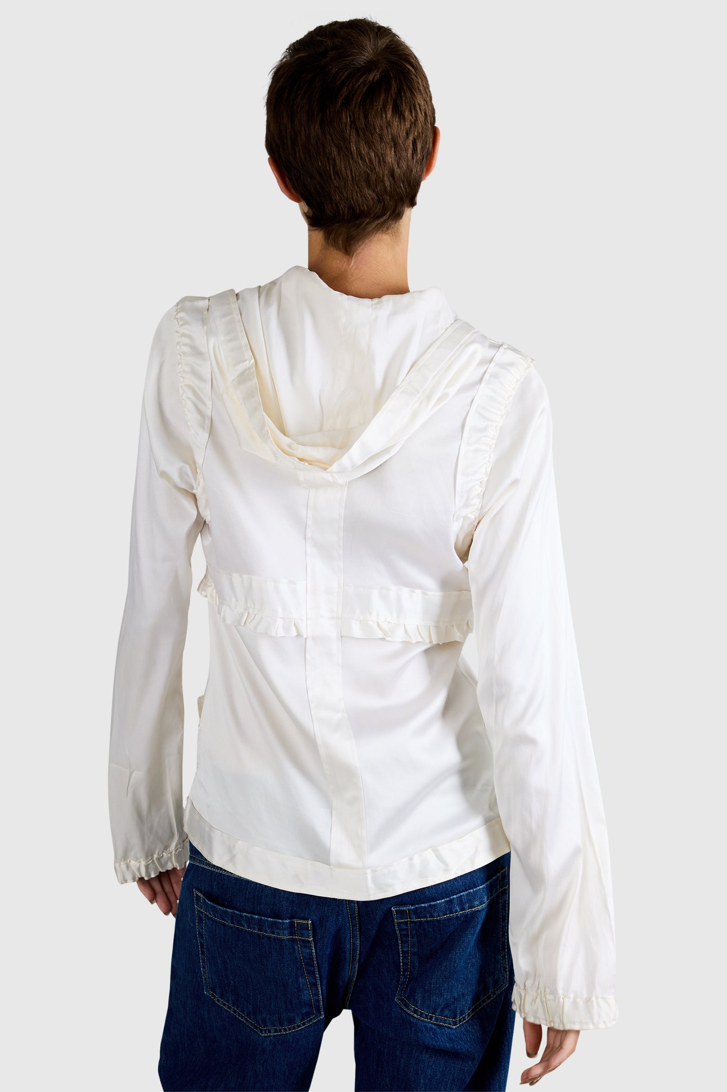 Vintage 2002 Yves Saint Laurent Ivory Silk Hooded Zip Blouse