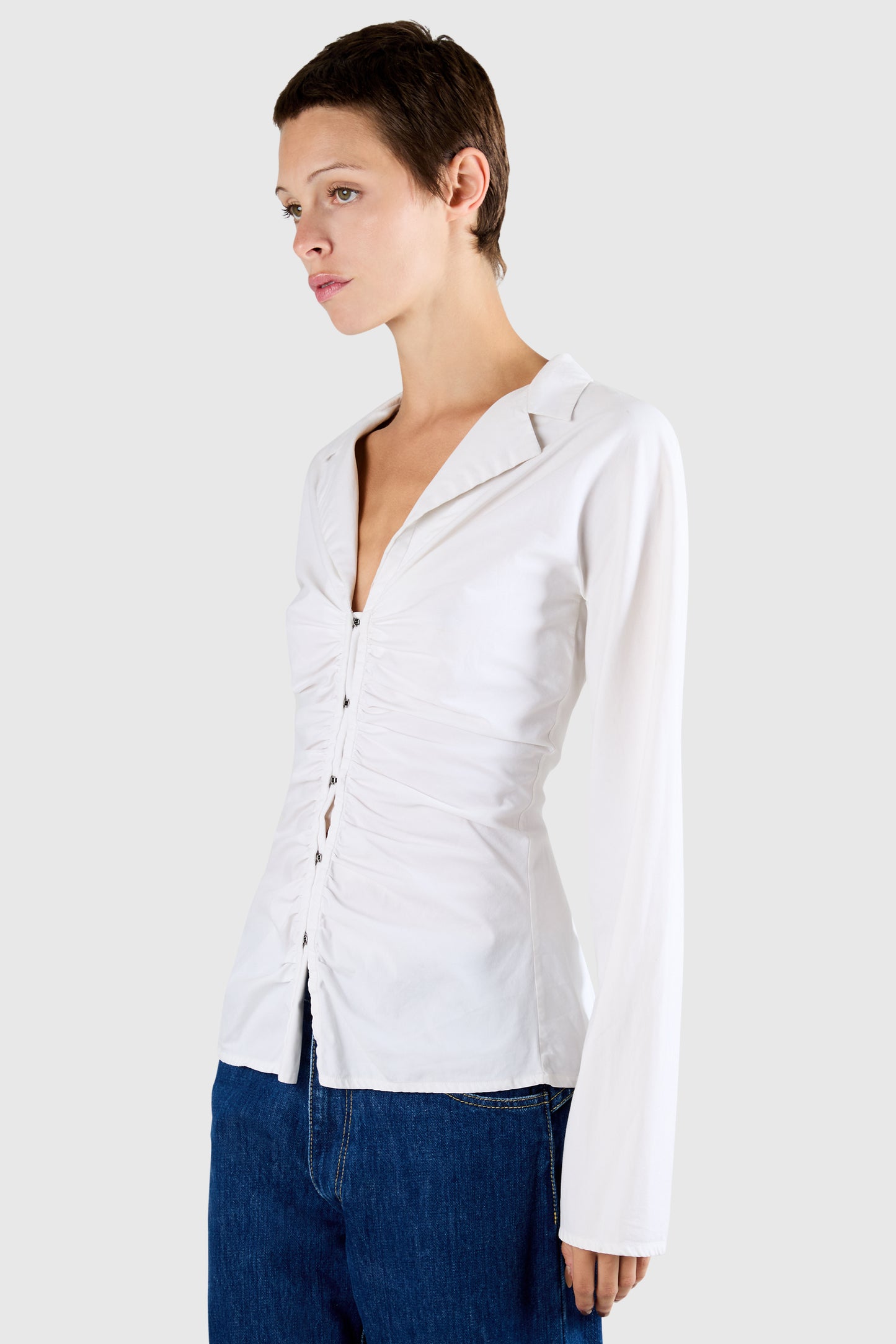 Vintage Gucci By Tom Ford S/S 2001 White Ruched Shirt