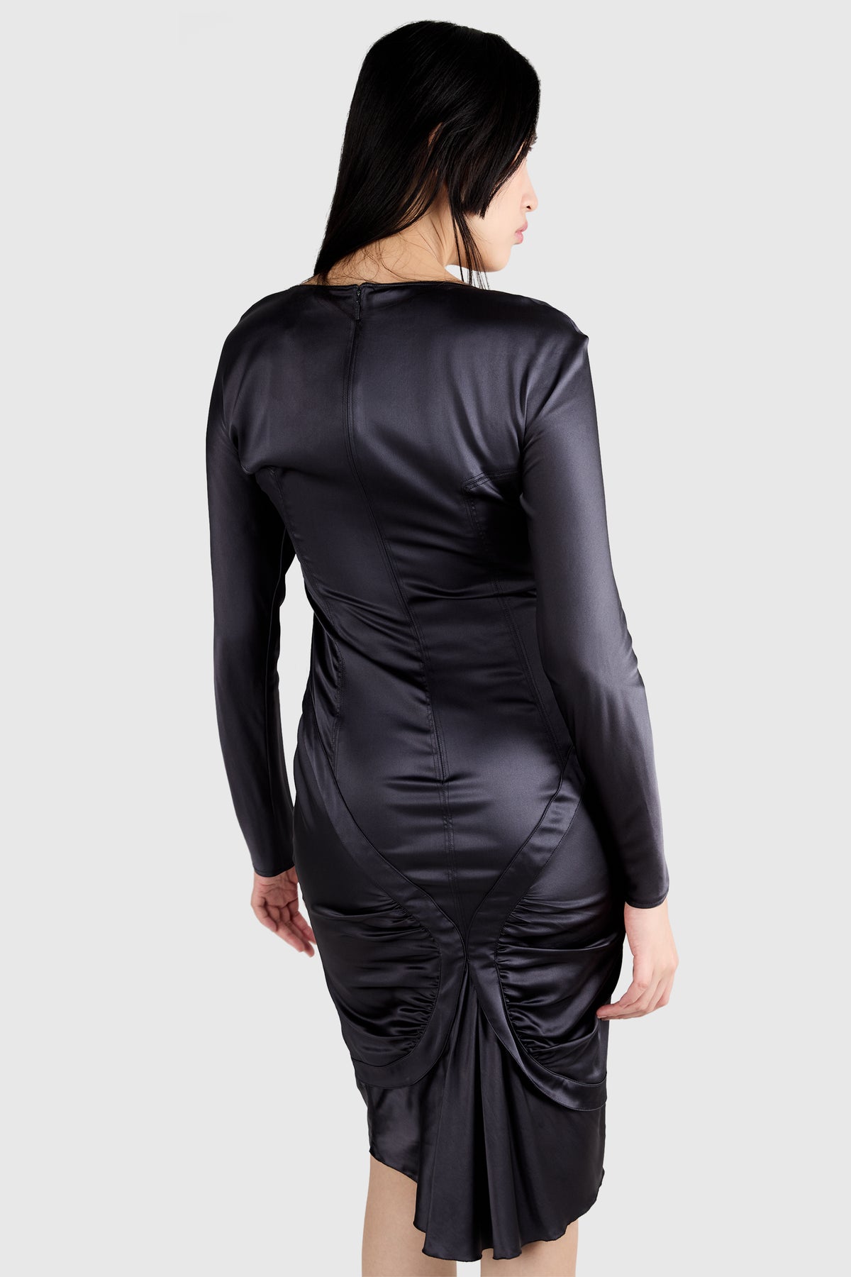 Vintage Gucci Grey Satin F/W 2003 Ruched Details Longsleeves Dress