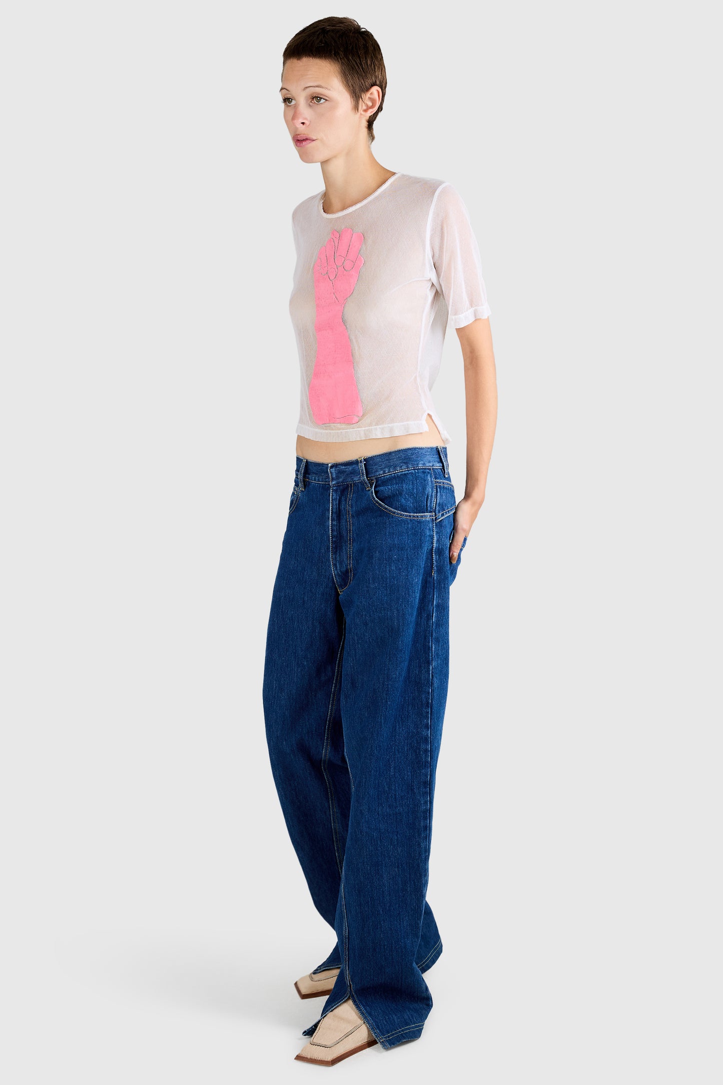 Vintage 1990's Vivienne Westwood Pink " Fist Solidarity" Mesh T-shirt