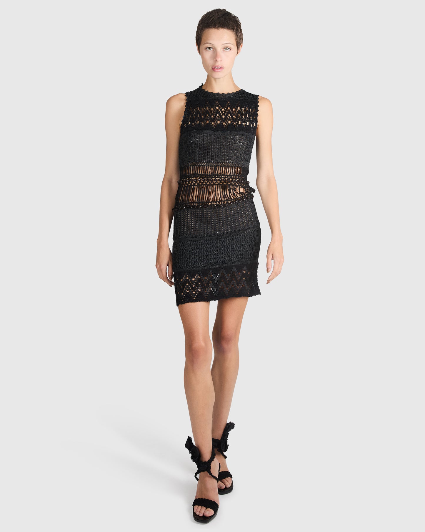 Vintage Yves Saint Laurent S/S 1967 Bambara Collection Black Beaded Knit Dress