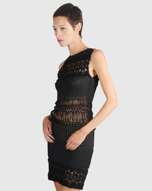 Vintage Yves Saint Laurent S/S 1967 Bambara Collection Black Beaded Knit Dress