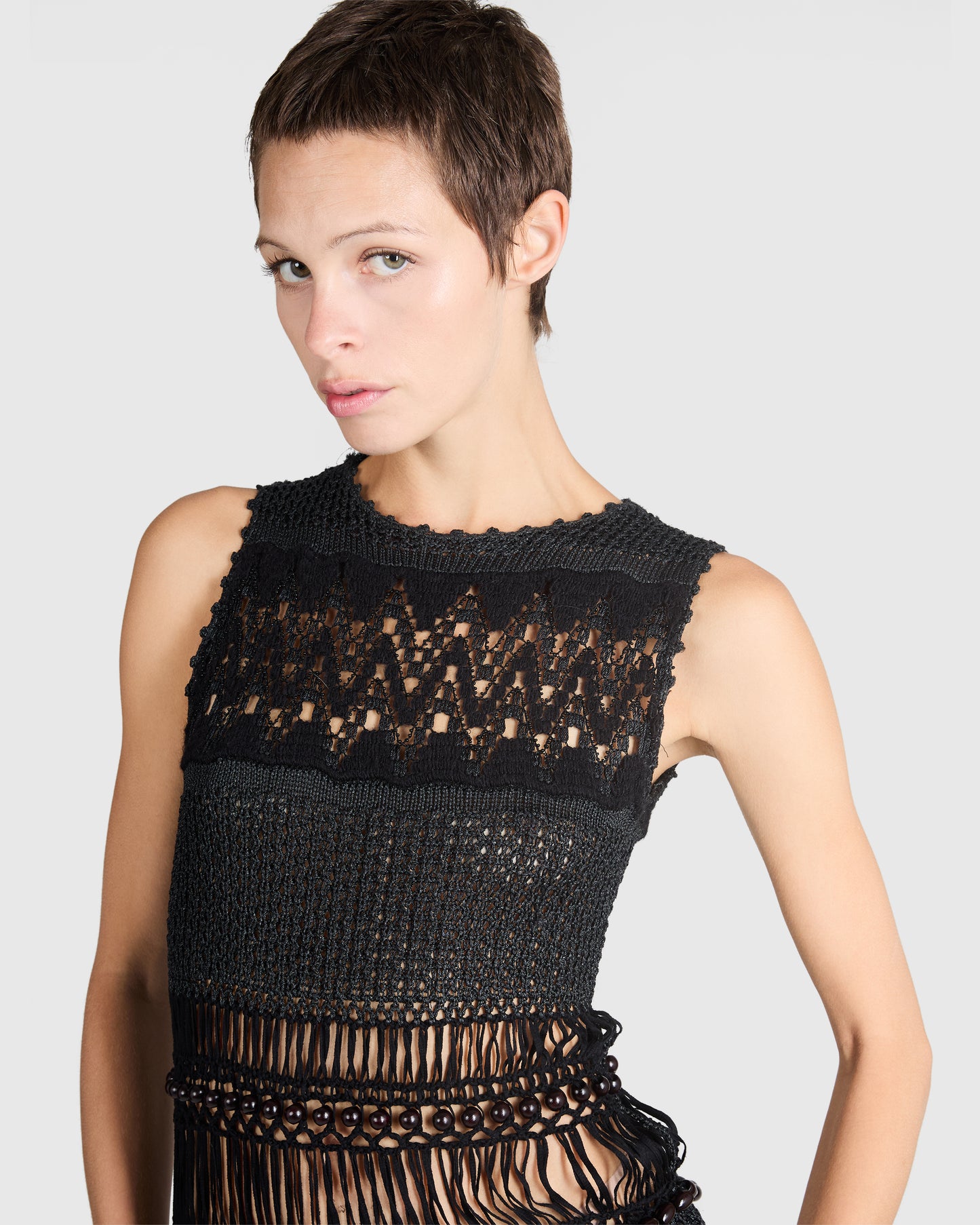 Vintage Yves Saint Laurent S/S 1967 Bambara Collection Black Beaded Knit Dress