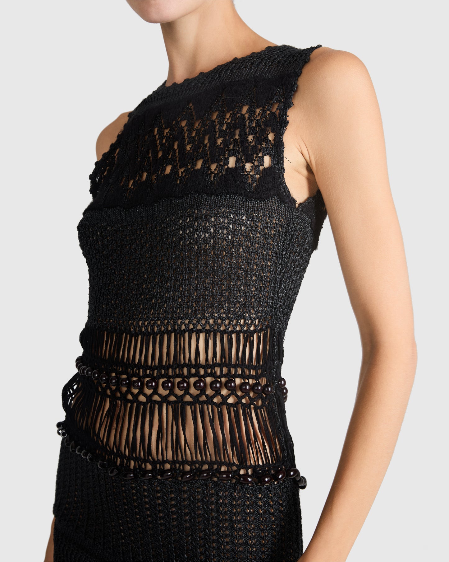 Vintage Yves Saint Laurent S/S 1967 Bambara Collection Black Beaded Knit Dress