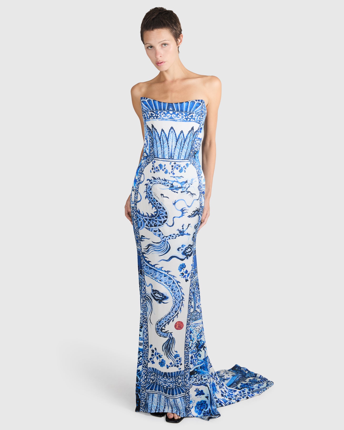 Roberto Cavalli F/W 2005-06 Ming Print Corset Gown