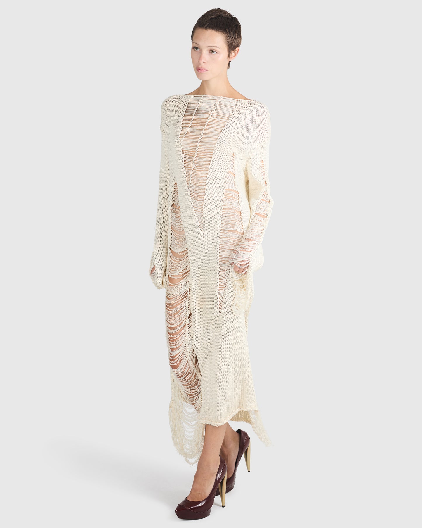 Vintage Yohji Yamamoto S/S 1993 Cream Distressed Knit Dress