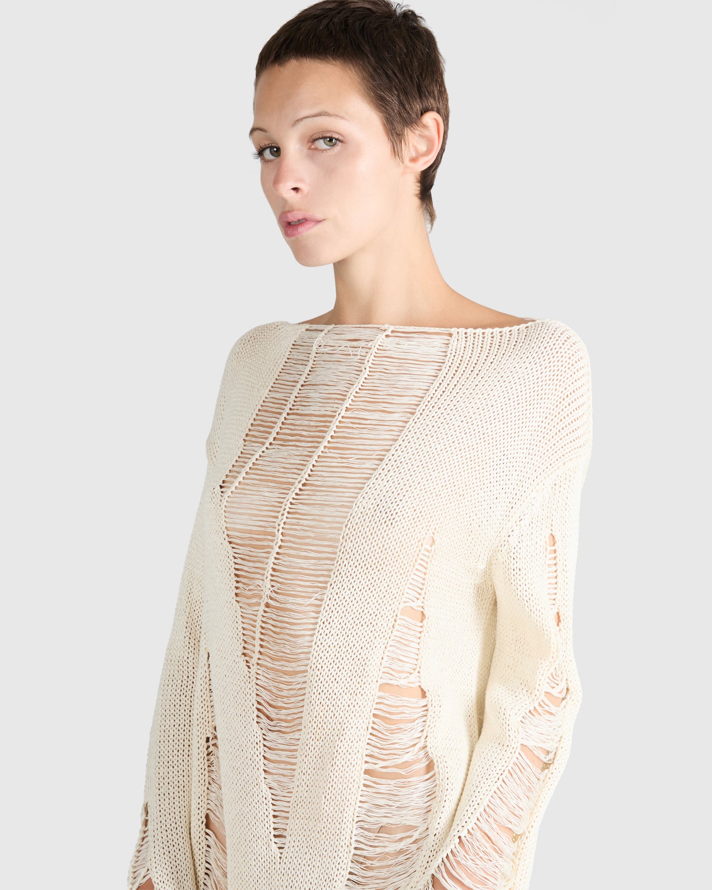 Vintage Yohji Yamamoto S/S 1993 Cream Distressed Knit Dress