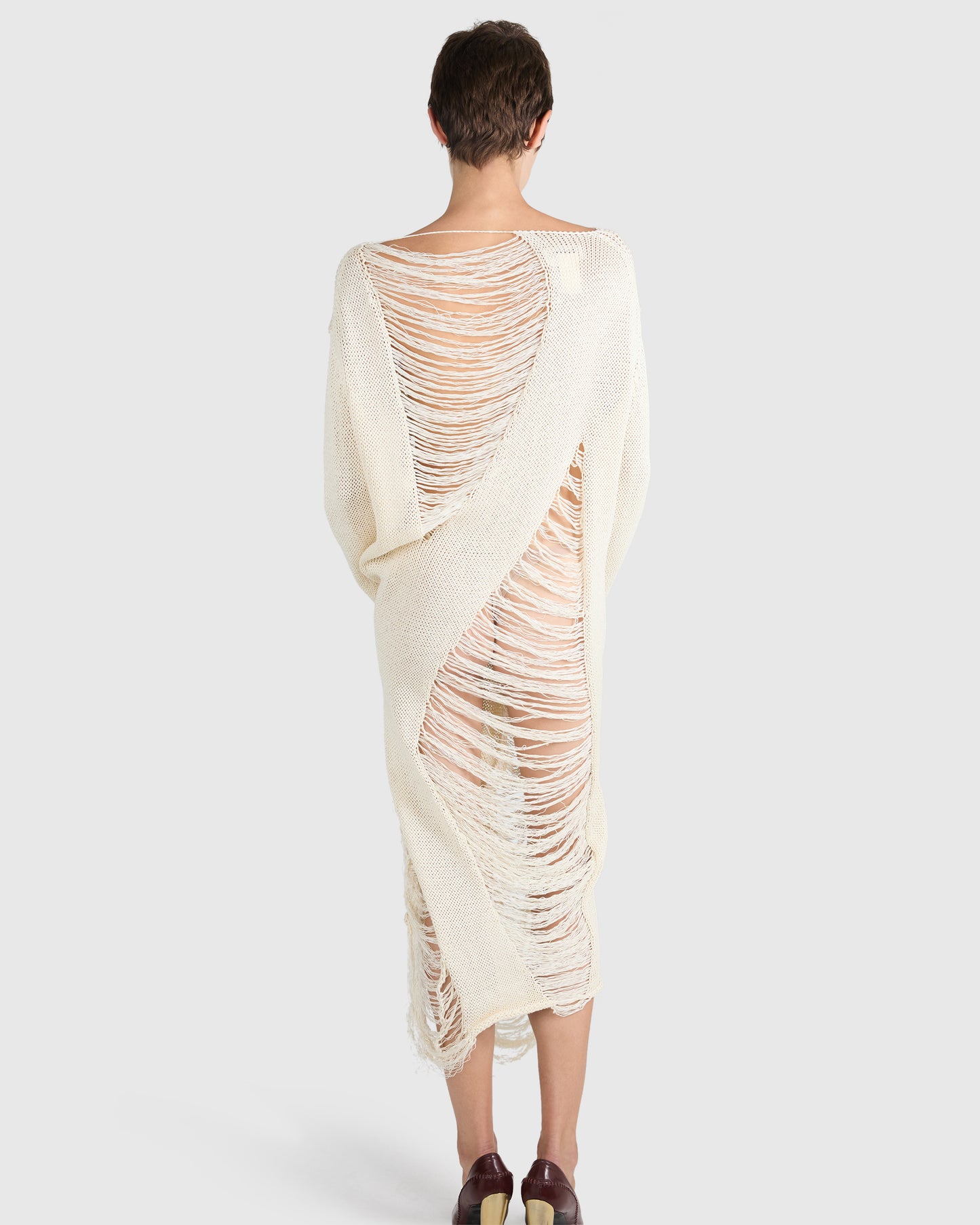 Vintage Yohji Yamamoto S/S 1993 Cream Distressed Knit Dress