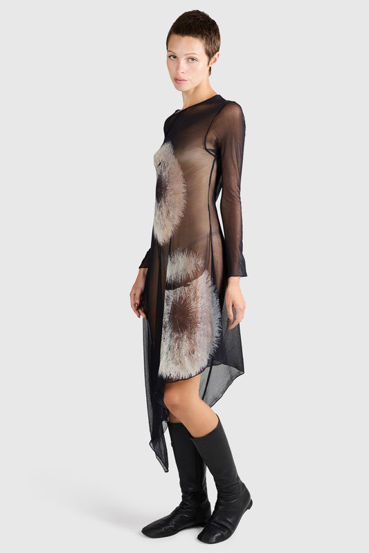 Vintage Yojhi Yamamoto S/S 2005 Black Mesh Dandelion Dress