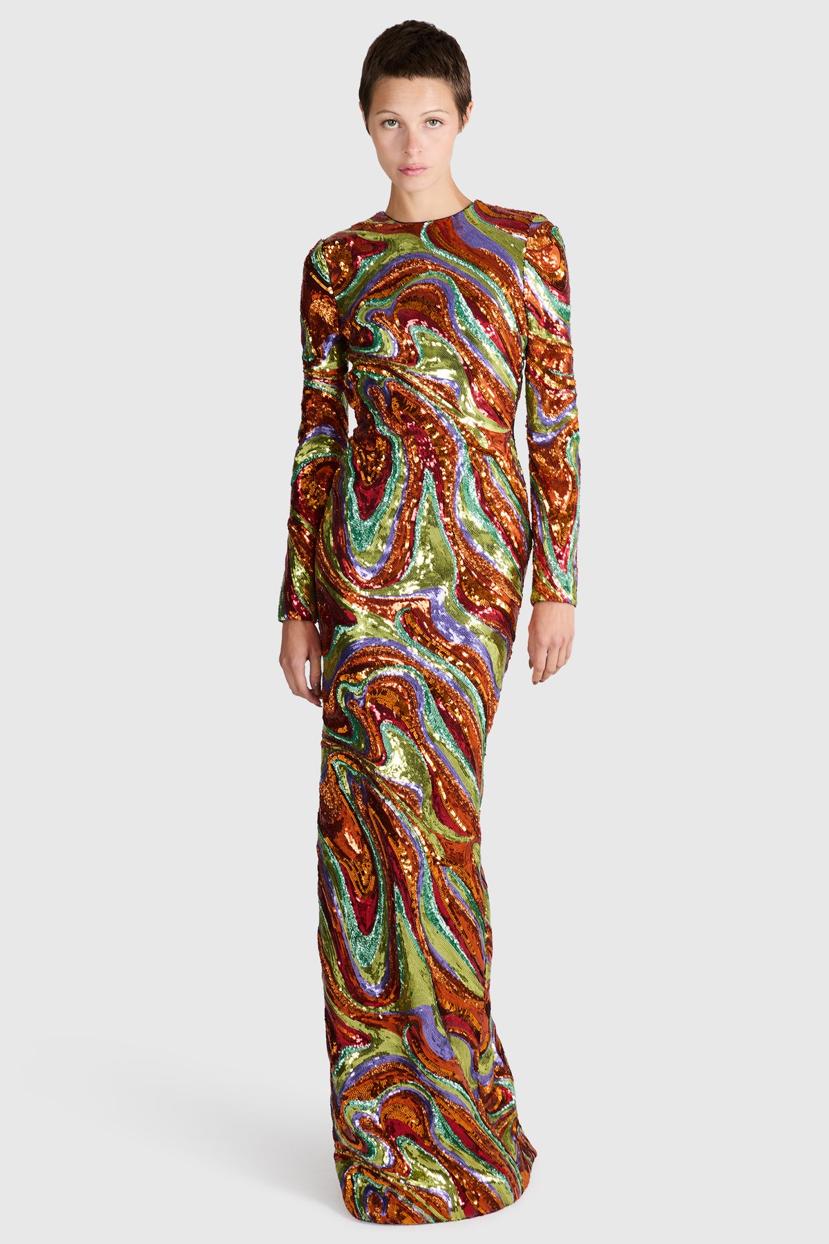 Halpern S/S 2022 Multi Wave Sequin Open Back Gown
