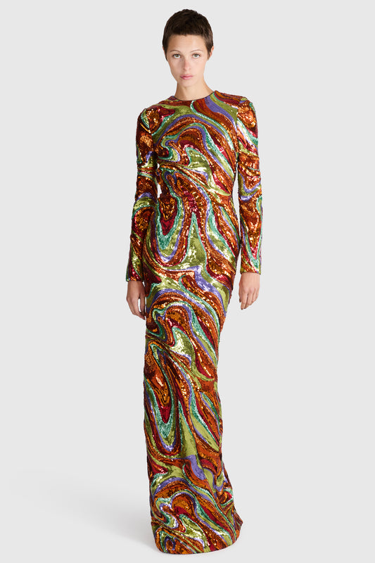 Halpern S/S 2022 Multi Wave Sequin Open Back Gown