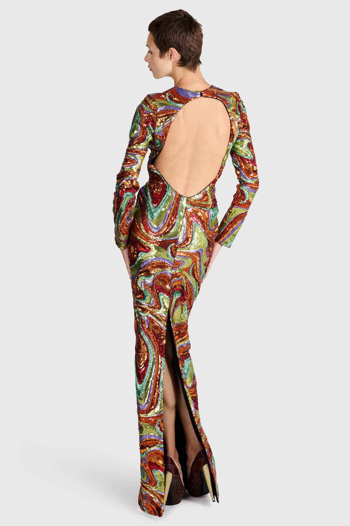 Halpern S/S 2022 Multi Wave Sequin Open Back Gown
