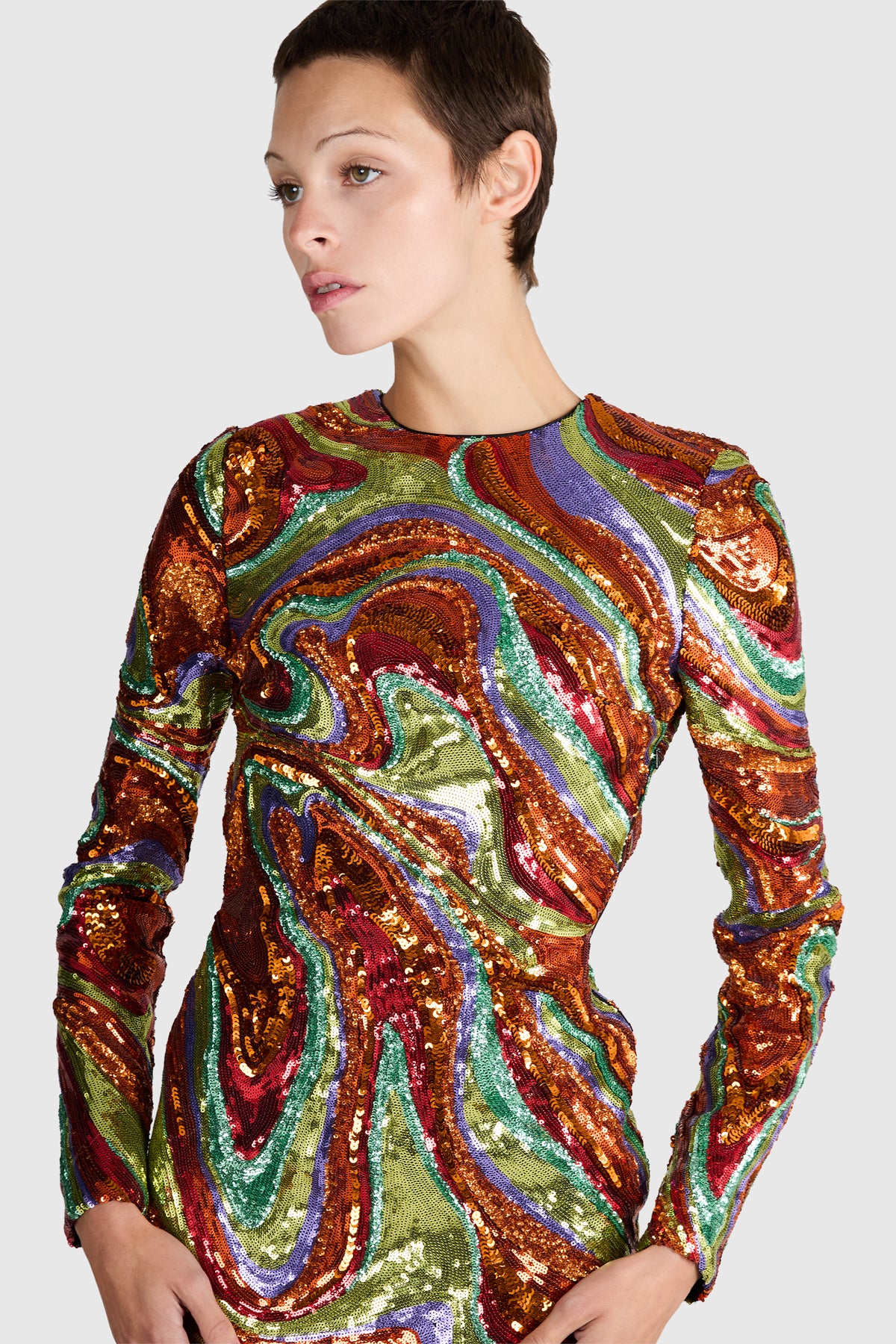 Halpern S/S 2022 Multi Wave Sequin Open Back Gown
