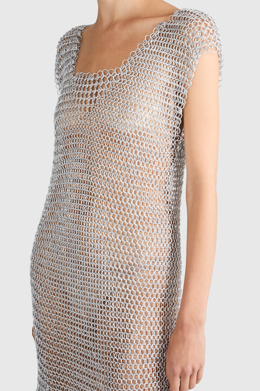 Vintage Chainmail Silver Mini Dress