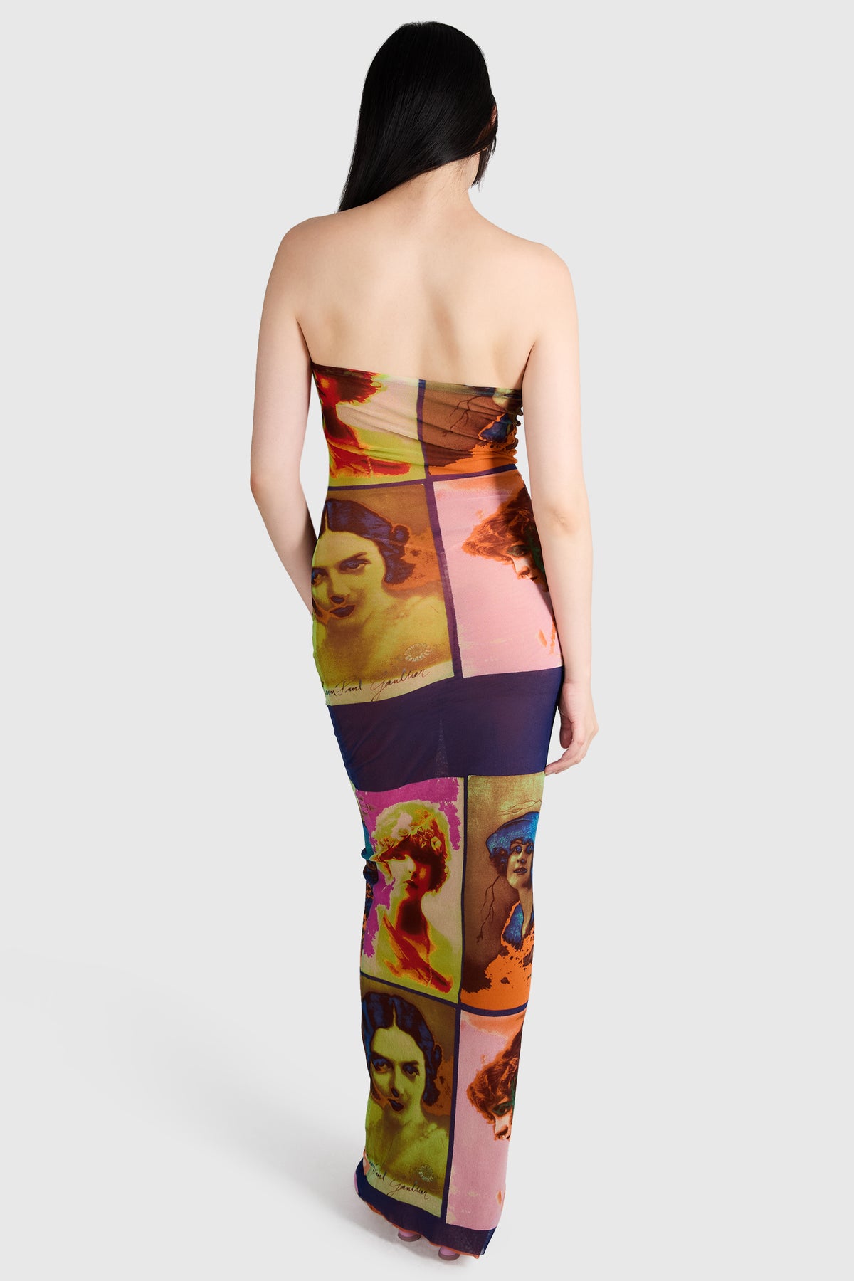 Jean Paul Gaultier S/S 2002 Portrait Print Mesh Tube Dress