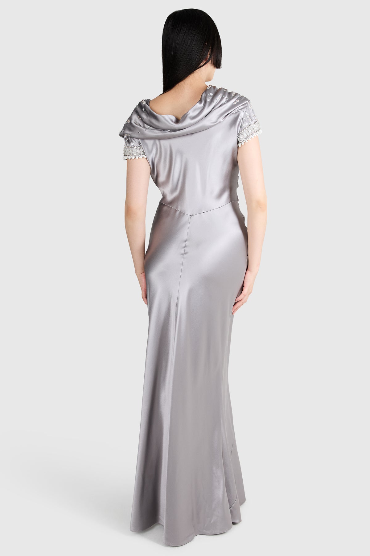 Vintage Christian Dior S/S 2008 Grey Satin Beaded Gown