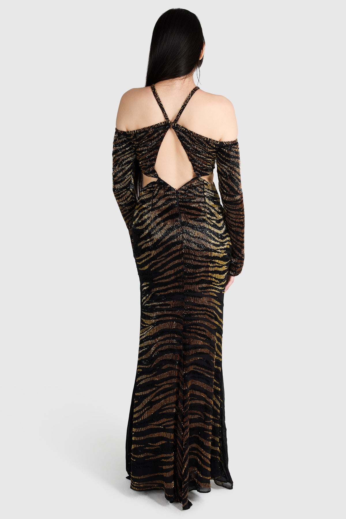 Roberto Cavalli F/W 2016 Beaded Cutout Tiger Print Gown