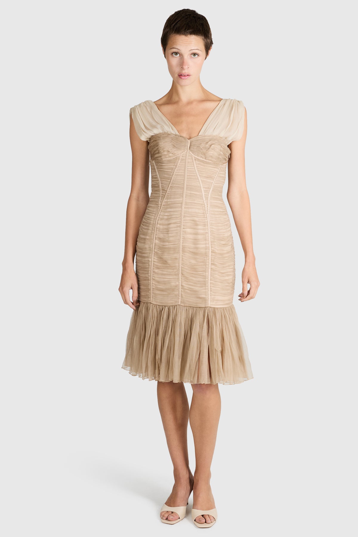 Vintage 2000's Escada Champagne Silk Crepe Dress