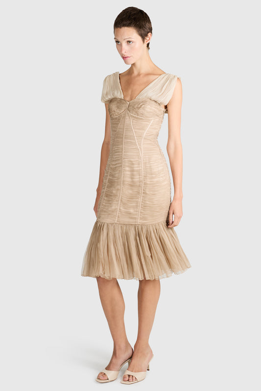 Vintage 2000's Escada Champagne Silk Crepe Dress