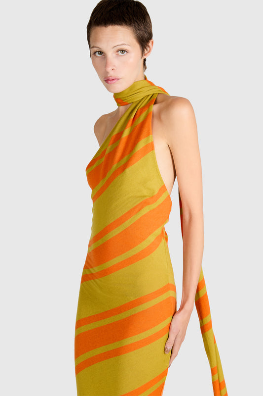 Vintage Alexander McQueen A/W 2001 Striped Knit Asymmetric Dress