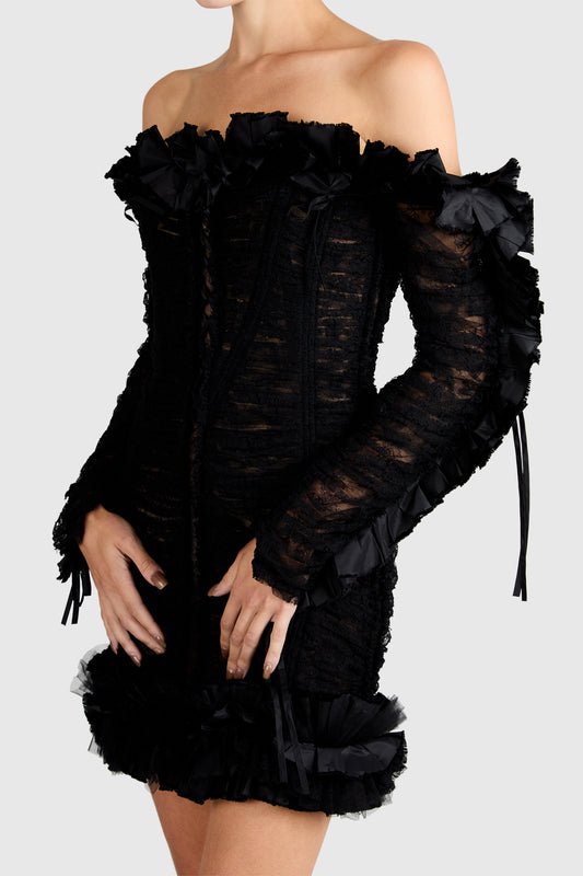 Roberto Cavalli S/S 2016 Runway Gothic Frill Details Lace Mini Dress