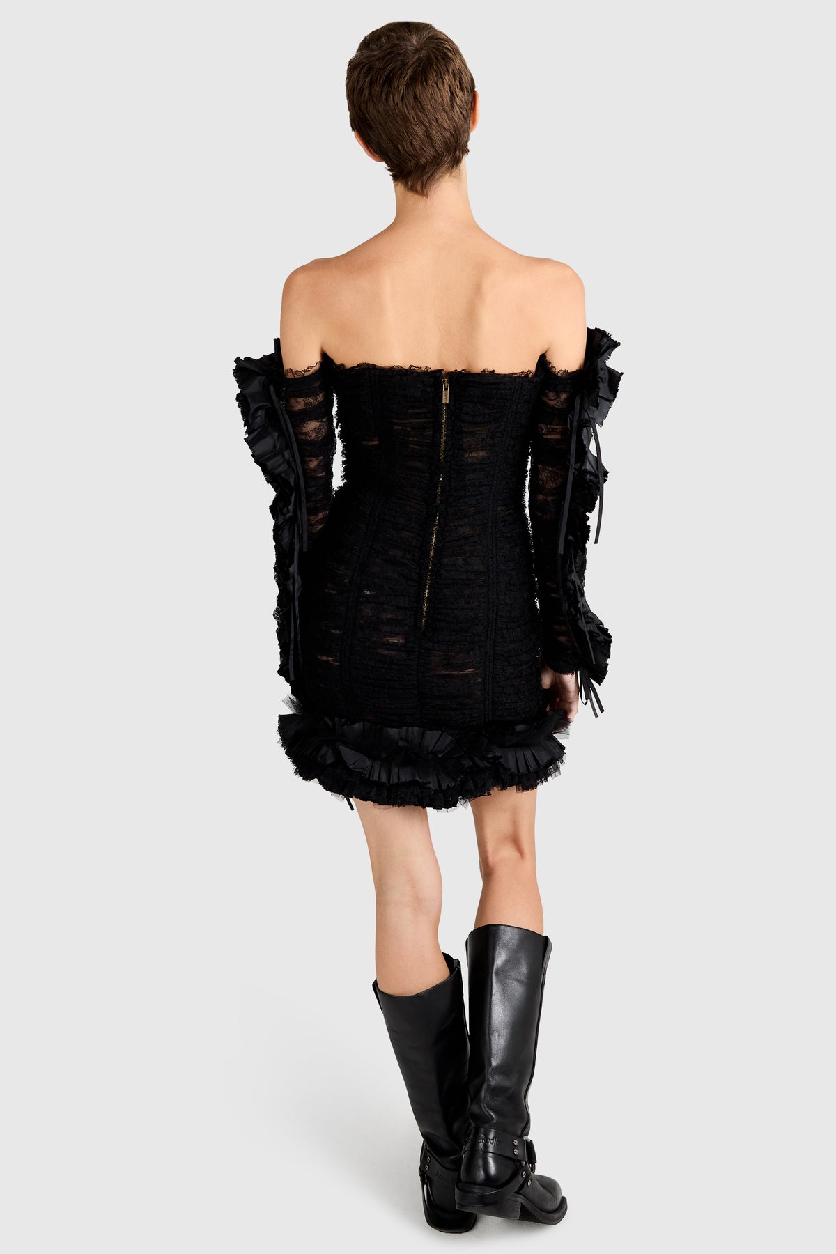 Roberto Cavalli S/S 2016 Runway Gothic Frill Details Lace Mini Dress