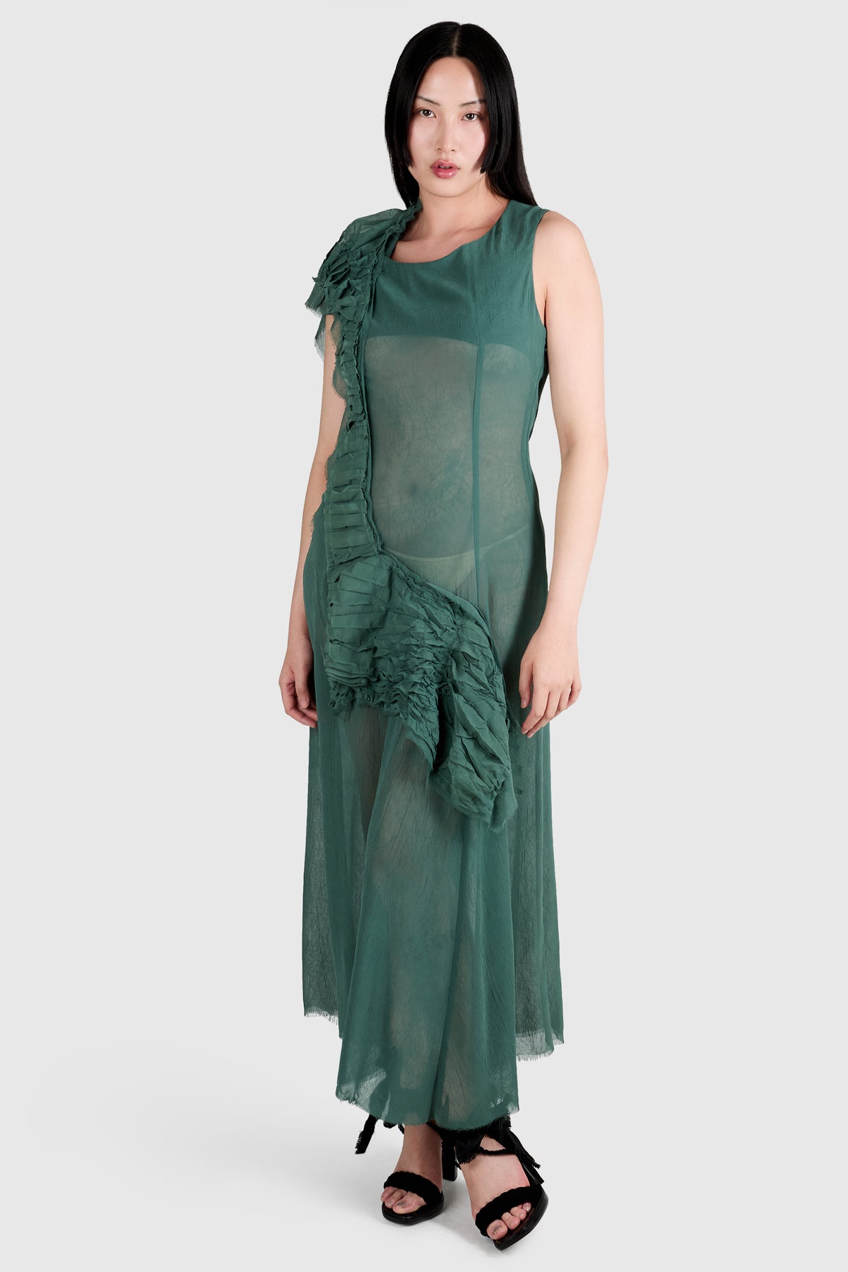 Vintage Yohji Yamamoto S/S 2005 Green Ruffled Voile Dress