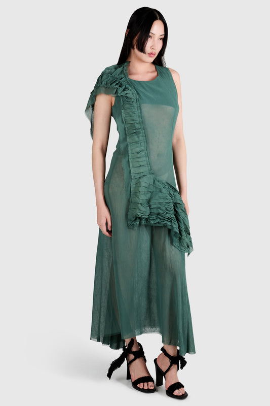 Vintage Yohji Yamamoto S/S 2005 Green Ruffled Voile Dress
