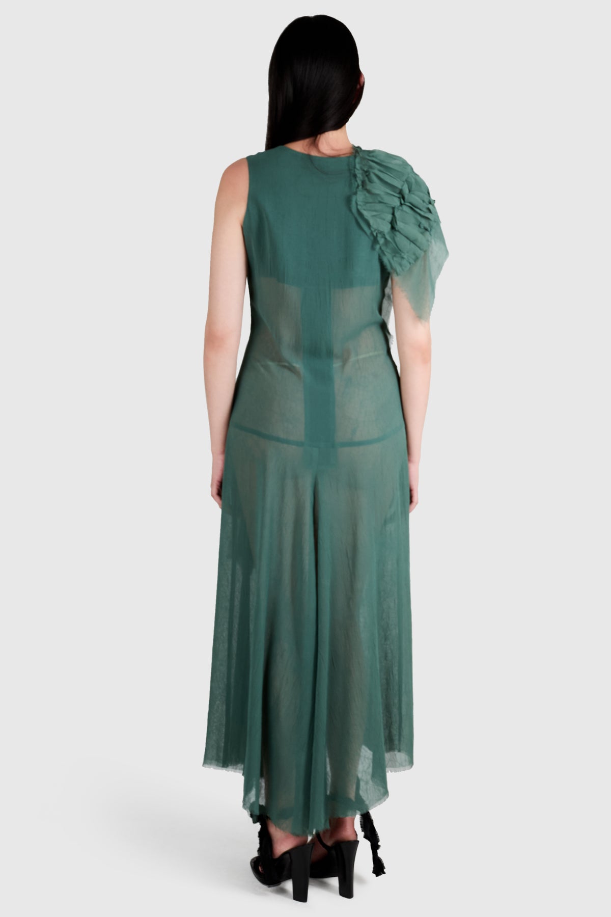 Vintage Yohji Yamamoto S/S 2005 Green Ruffled Voile Dress