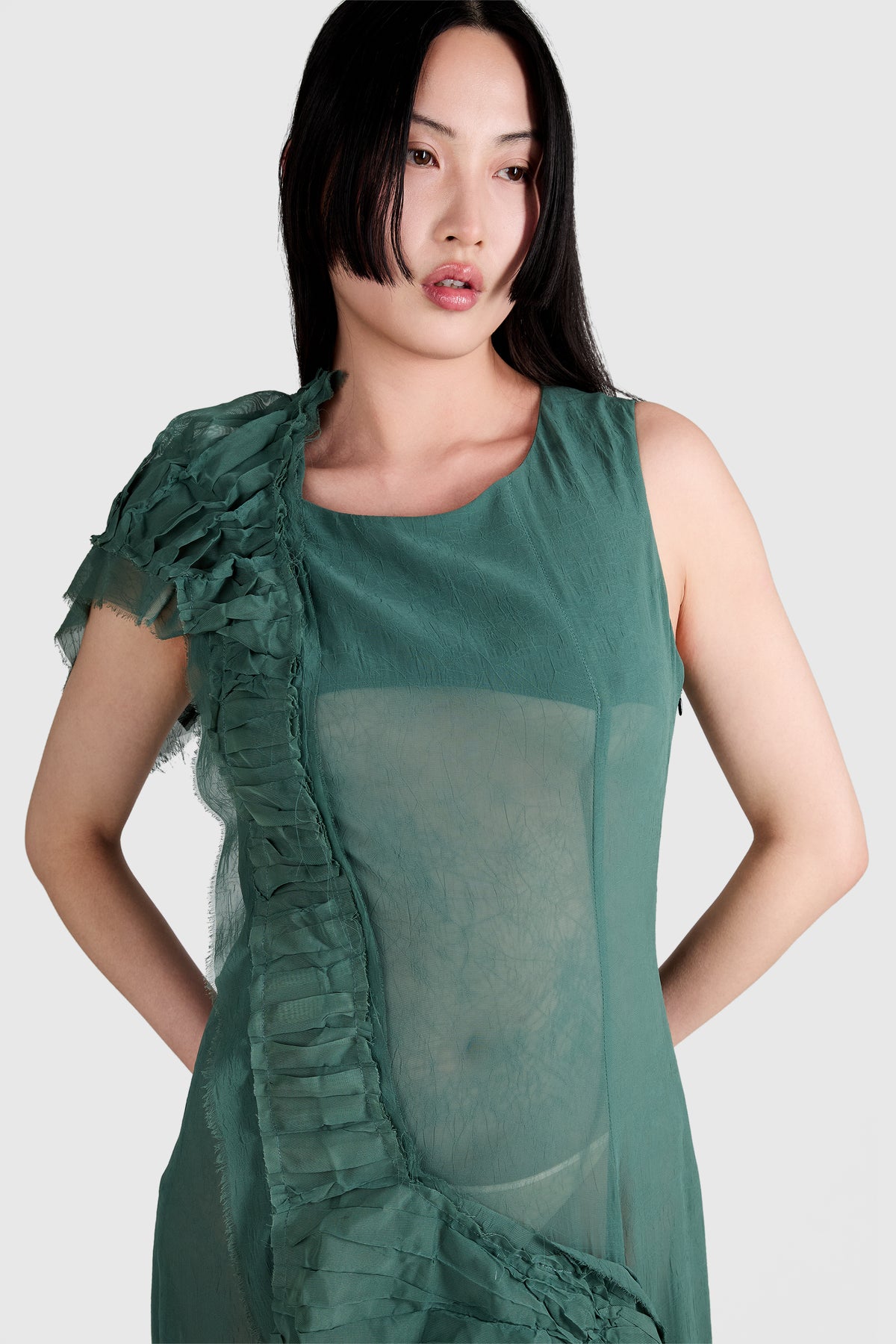 Vintage Yohji Yamamoto S/S 2005 Green Ruffled Voile Dress