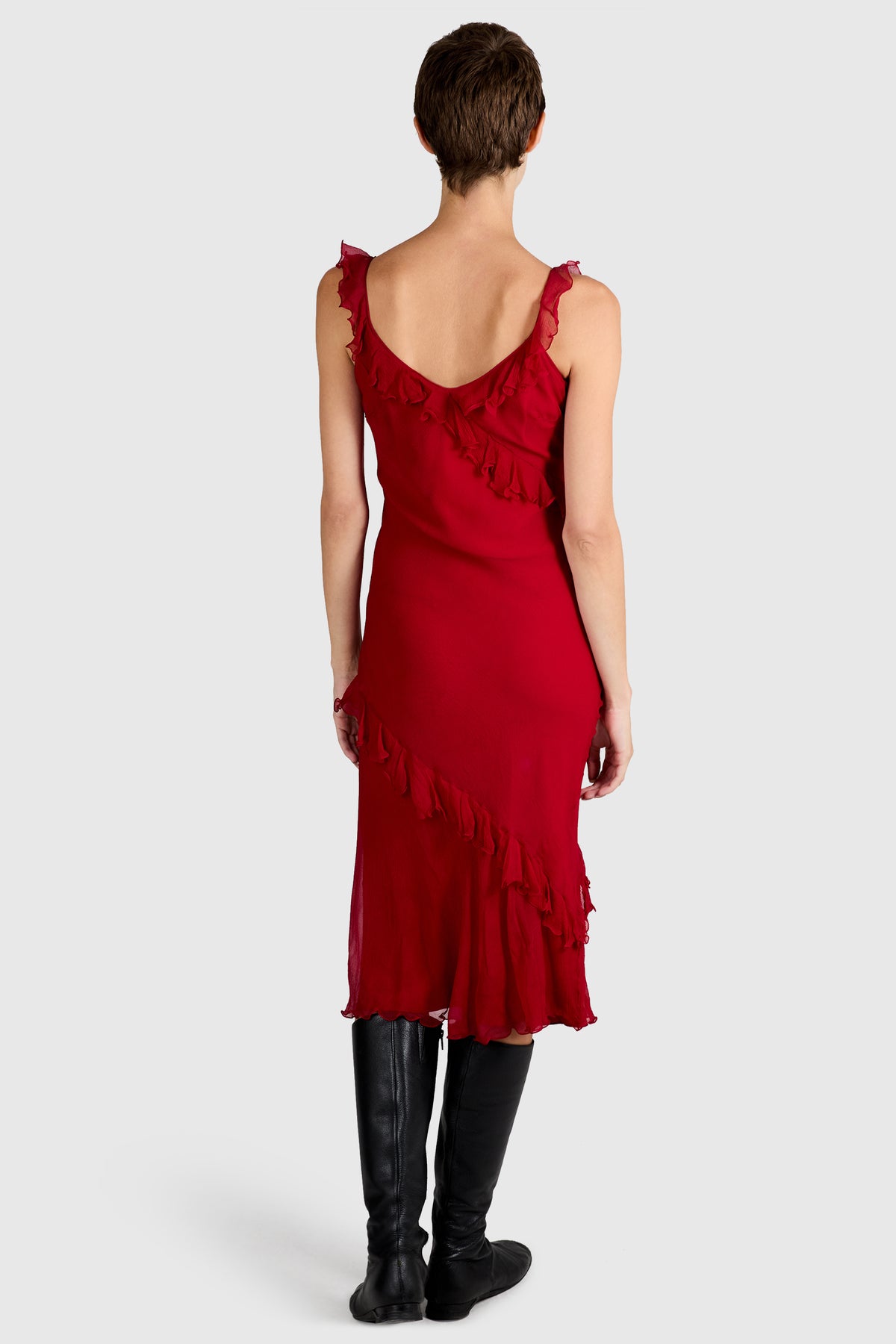 Vintage 2000's Christian Dior Red Silk Ruffle Dress