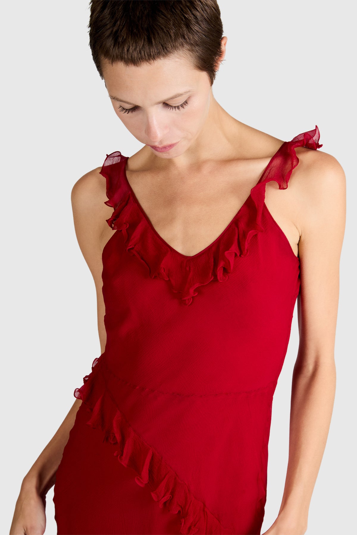 Vintage 2000's Christian Dior Red Silk Ruffle Dress