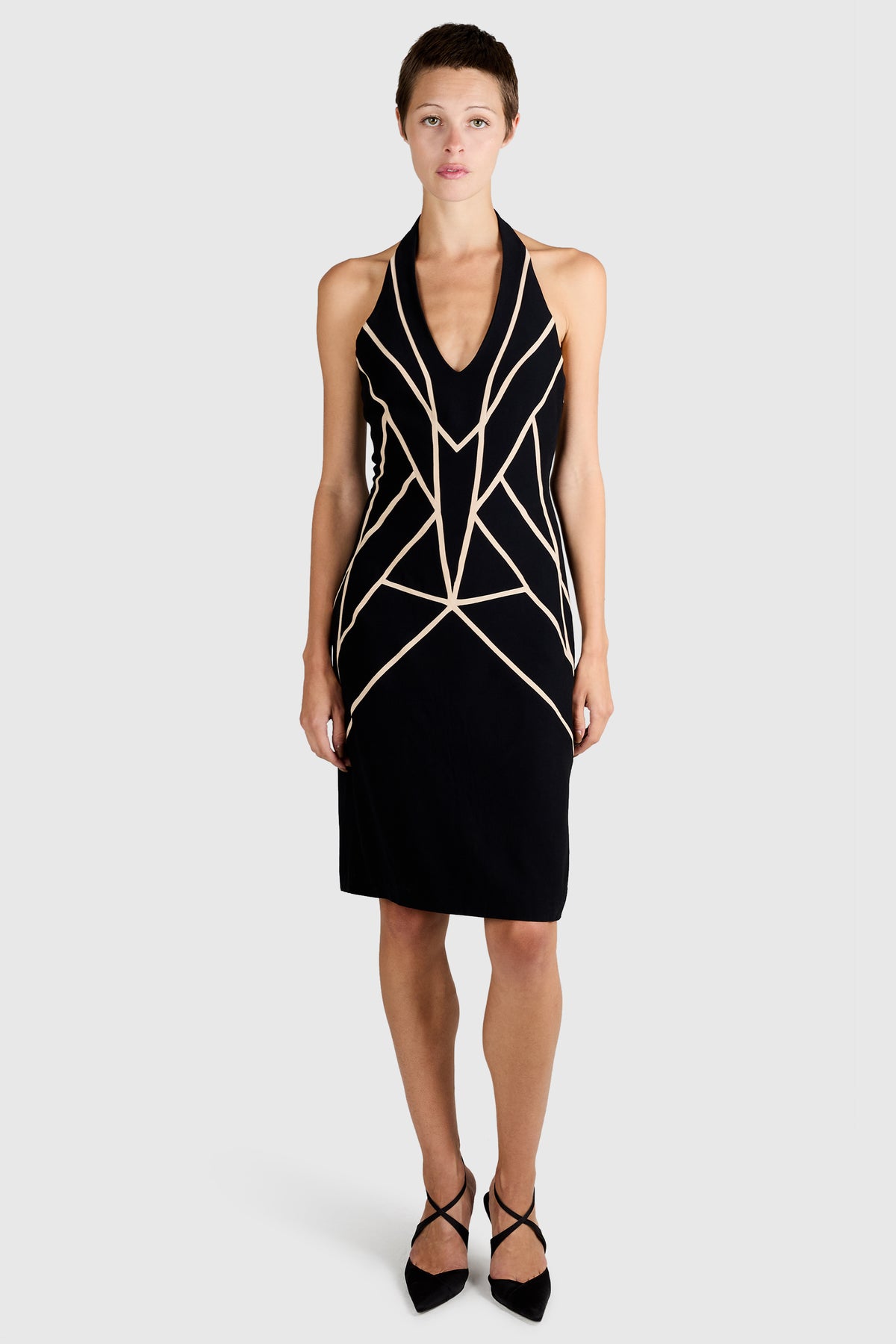 Vintage Alexander McQueen 2008 Black Graphic Halterneck Dress