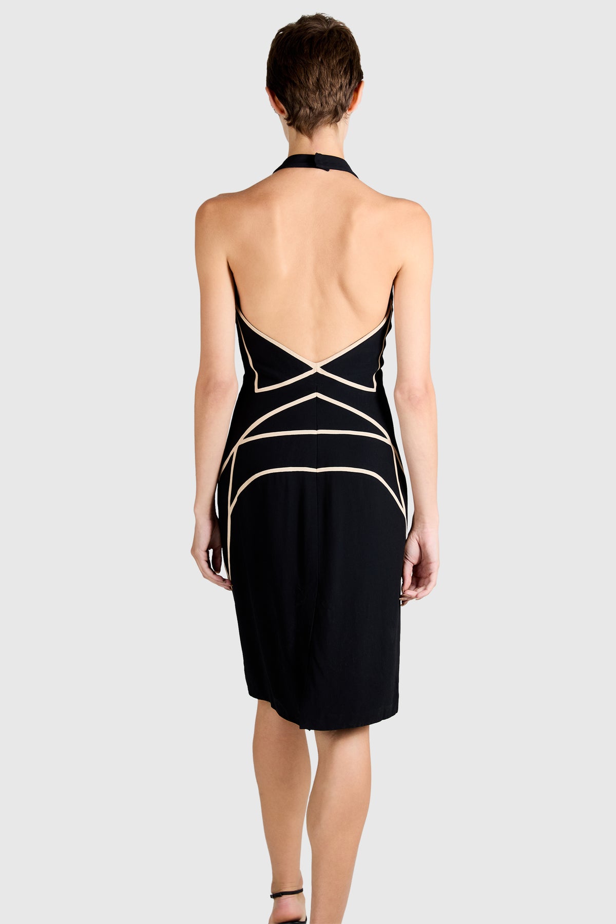 Vintage Alexander McQueen 2008 Black Graphic Halterneck Dress