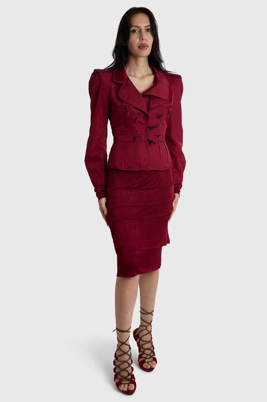 Vintage Yves Saint Laurent F/W 2002 Runway Red Velvet Lace Up Heels