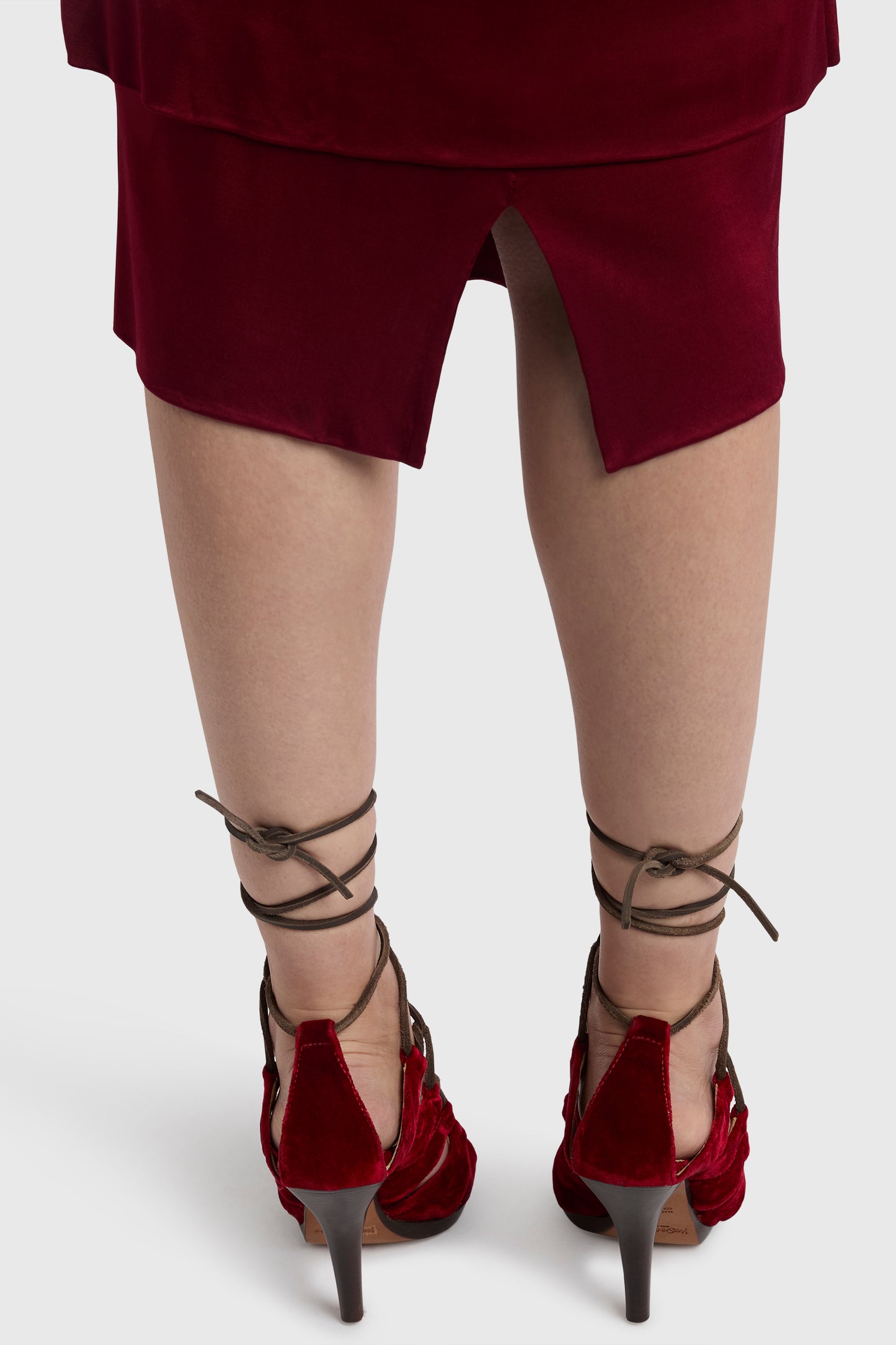 Vintage Yves Saint Laurent F/W 2002 Runway Red Velvet Lace Up Heels