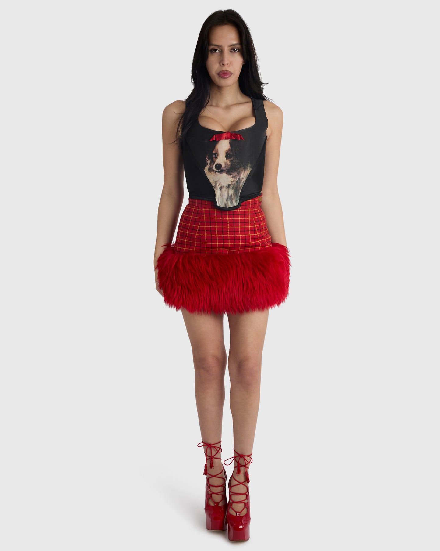 Vintage Vivienne Westwood A/W 1993 Red Tartan Fur Trim