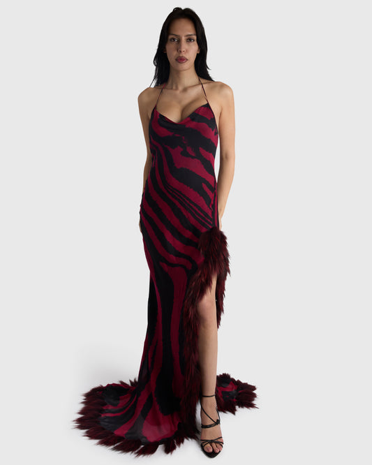 Rare Vintage Roberto Cavalli F/W 2000 Red & Black Tiger Maxi Gown