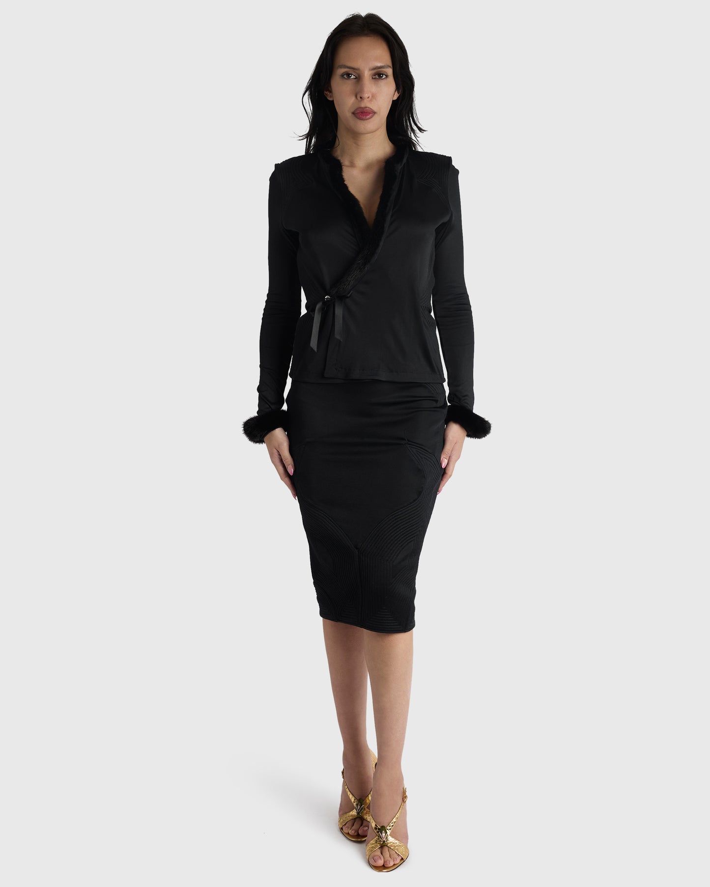 Vintage Yves Saint-Laurent Rive Gauche A/W 2004 Mink Trim Co ord Set