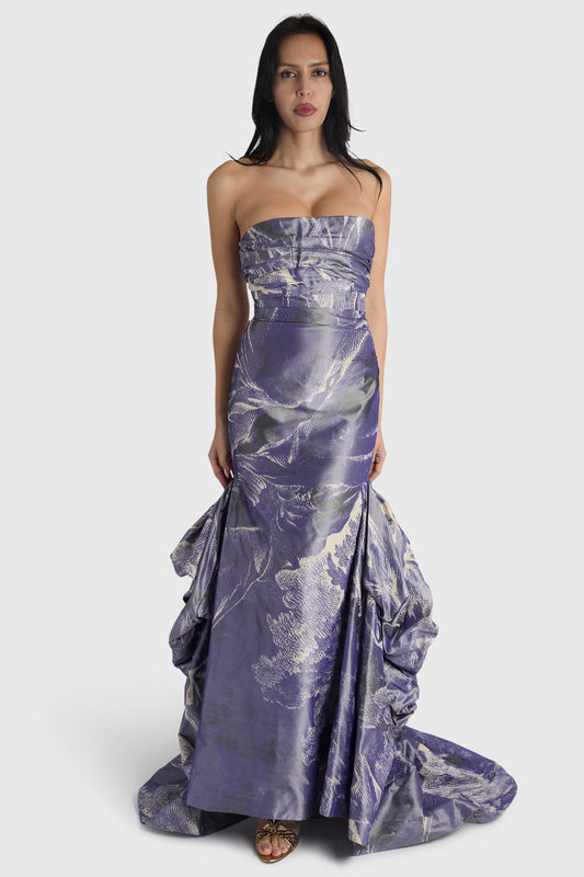Oscar De La Renta A/W 2013-14 Chiné Taffeta Purple Evening Gown