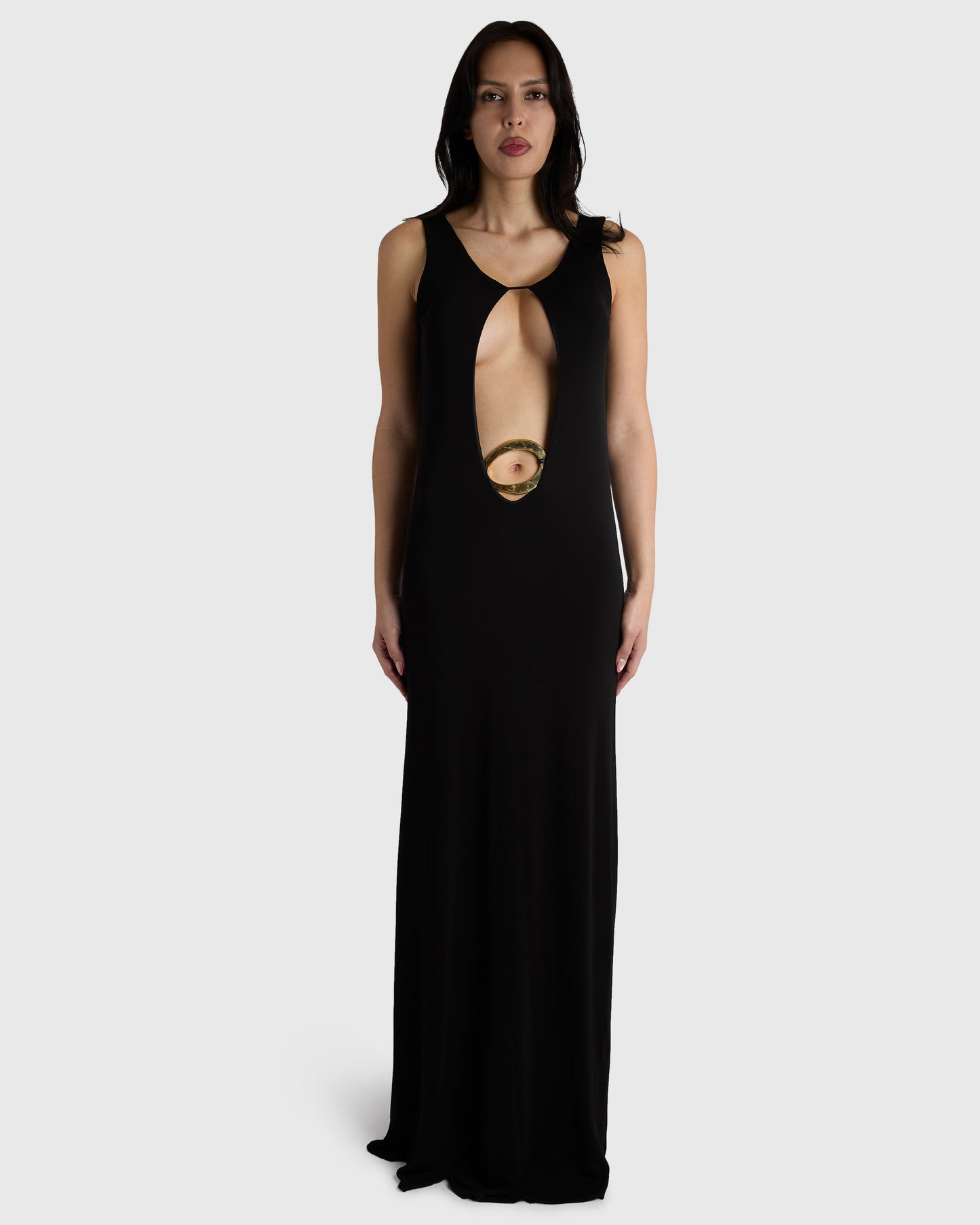 Vintage Gucci F/W 1996 Black Gold Keyhole Maxi Gown