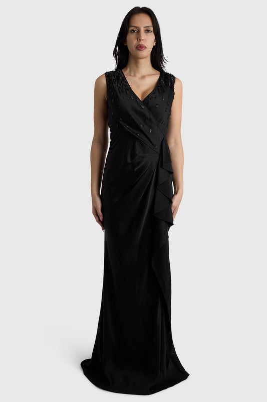 Vintage John Galliano Circa 2007 Black Bugle Beads Gown