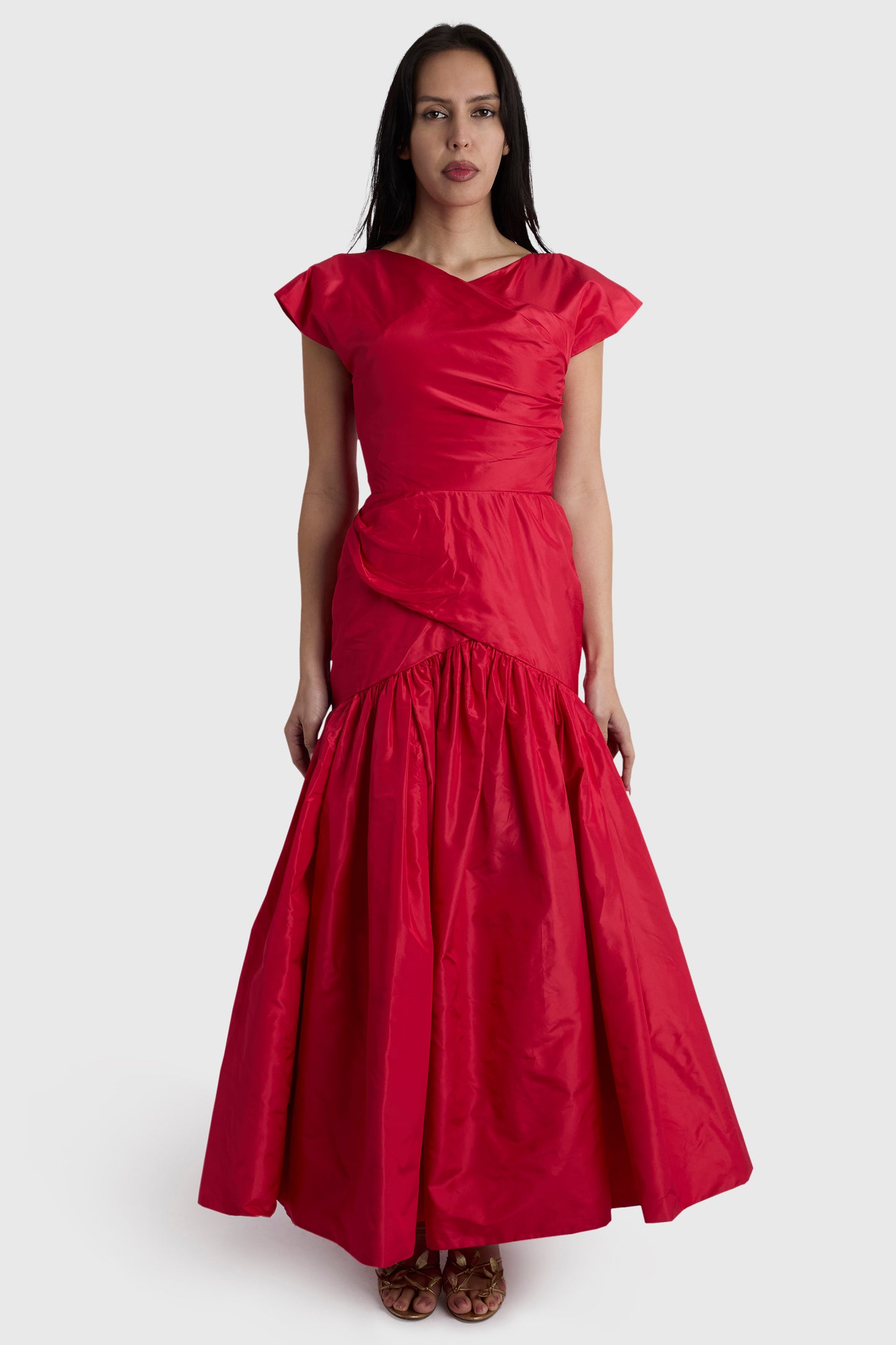 Vintage 1980's Pink-Red Taffeta Evening Gown
